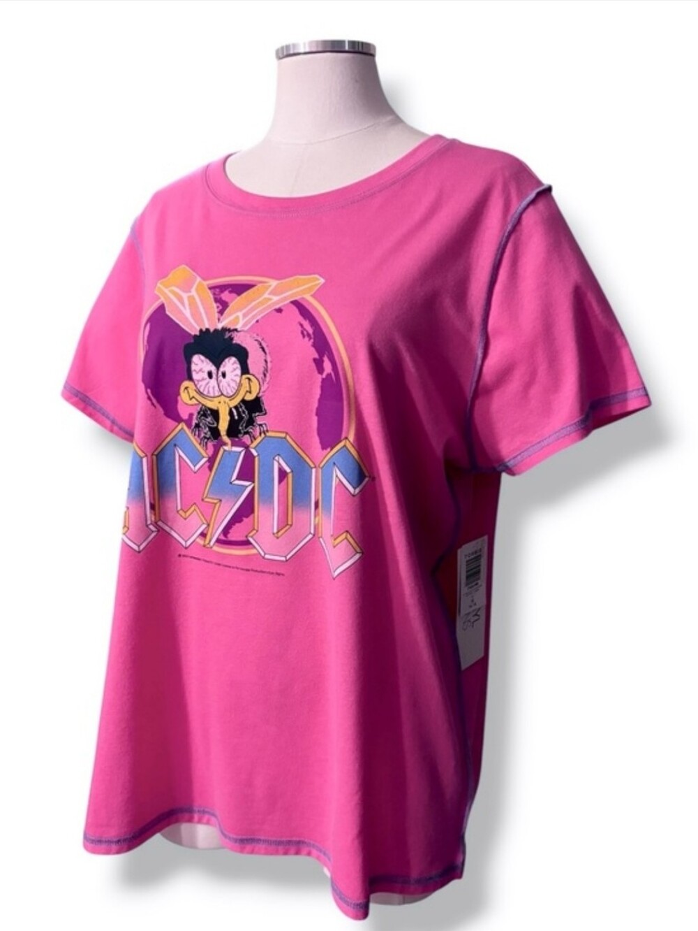 TORRID Vinyl Icons ACDC Slim Fit Seam Tee – Cotton Pink NEW Size 1X (14-16)NWT